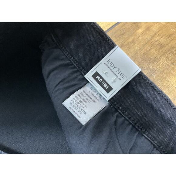 Judy Blue Jeans Womens 15/32 Black Distressed Leopard Patch Mid-Rise Skinny NWT - Picture 6 of 11